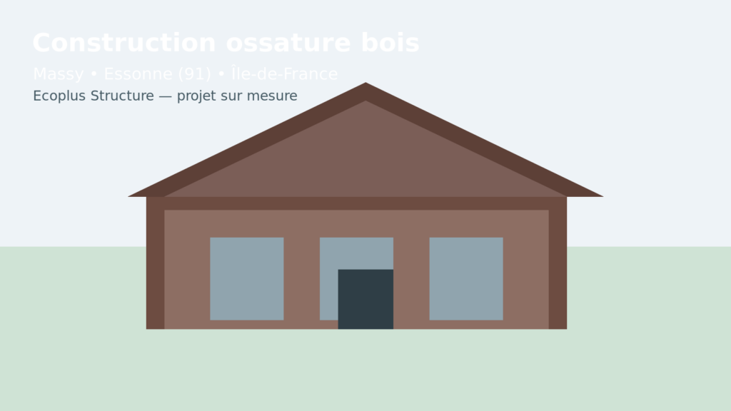 Extension ossature bois à Massy en cours de chantier avec structure bois et charpente posée
